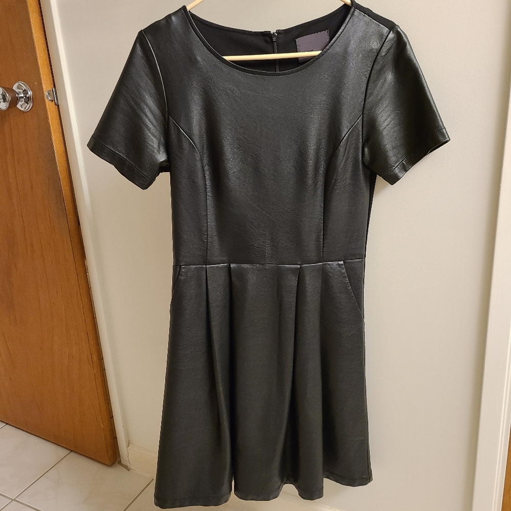 Black vegan leather dress with pockets
